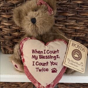 Boyds Bears Brown Plush Bear Holding Red and Cream Heart